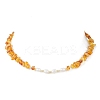 Natural Pearl Rice and Natural Amber Chip Beaded Necklaces NJEW-JN05883-2