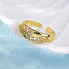 Brass Micro Pave Clear Cubic Zirconia Cuff Rings for Women RJEW-Q009-04G-5