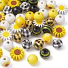 50Pcs 10 Styles Sunflower Theme Printed Wood Beads WOOD-CJ0001-78-6