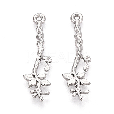 304 Stainless Steel Branch with Leaf Pendants STAS-T067-45P-1