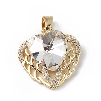 Real 18K Gold Plated Rack Plating Brass Micro Pave Clear Cubic Zirconia Pendants KK-C015-29G-06-1