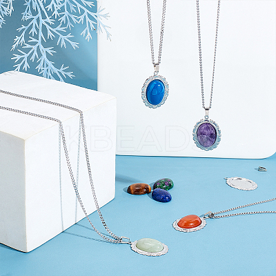 DIY Natural Mixed Stone Oval Pendant Necklace Making Kit DIY-UN0003-11-1
