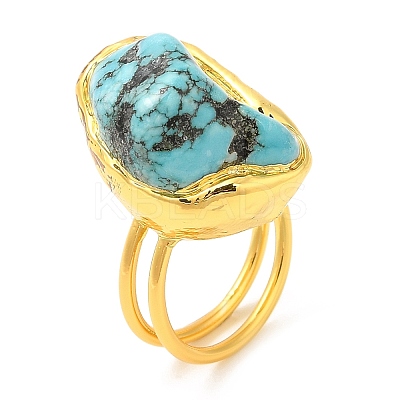 Dyed Natural Howlite Irregular Nugget Open Cuff Ring RJEW-M150-08G-1