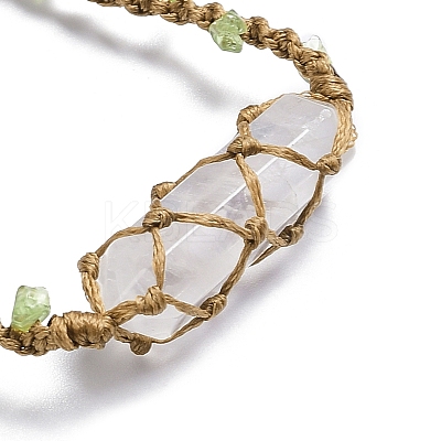 Natural Quartz Crystal Bullet Braided Bead Bracelet BJEW-K225-01B-1