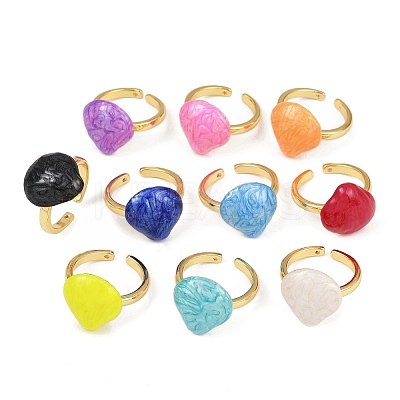 Brass Enamel Adjustable Cuff Rings for Women RJEW-G357-01N-1