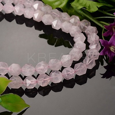 Faceted Natural Rose Quartz Gemstone Bead Strands X-G-J331-02-8mm-1