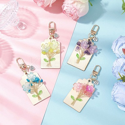 Flower Natural Amethyst & Lemon Jade & Synthetic Turquoise & Cherry Quartz Glass Chip Pendant Decorations HJEW-JM03239-1