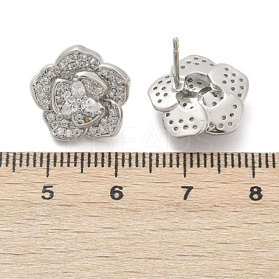Flower Brass Micro Pave Clear Cubic Zirconia Stud Earrings EJEW-M082-19P-1