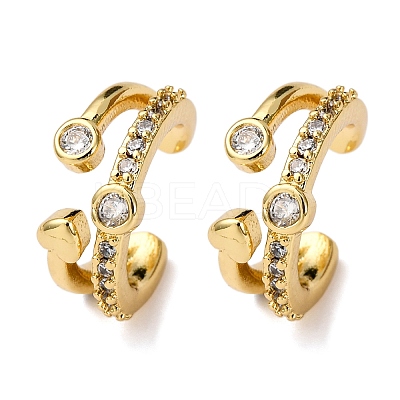 Brass Micro Pave Clear Cubic Zirconia C-Shaped with Heart Cuff Earrings EJEW-D328-05G-02-1