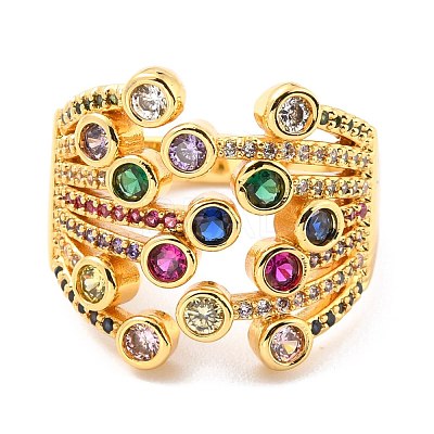 Brass Micro Pave Cubic Zirconia Finger Rings RJEW-F116-09B-G-1