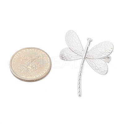 Anti-Tarnish 304 Stainless Steel Dragonfly Open Cuff Rings RJEW-M047-07P-1