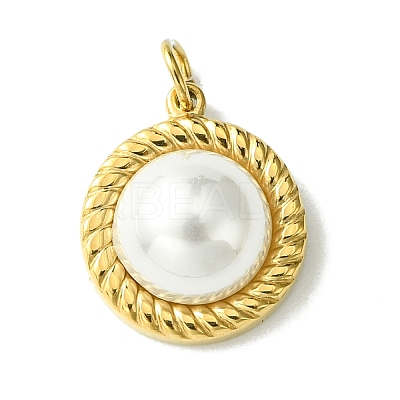 Ion Plating(IP) 304 Stainless Steel Pave Shell Pearl Half Round Charms with Jump Rings FIND-Z028-37G-1