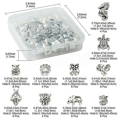 60Pcs 10 Style Tibetan Style Alloy European Beads TIBEB-FS0001-03-1