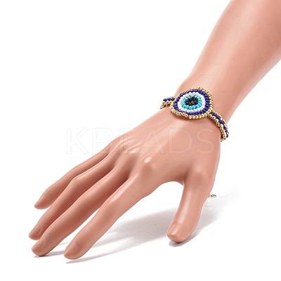 Glass Seed Braided Evil Eye Link Bracelet for Women BJEW-JB08398-02-1