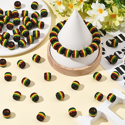 120Pcs Opaque Stripe Resin European Beads RESI-SP0001-56-1