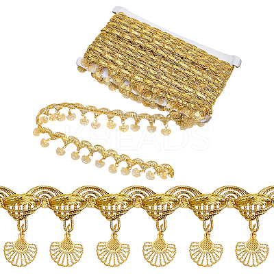 Polyester Fringe Lace Trim Ribbon with Charms Tassel OCOR-WH0078-337B-1