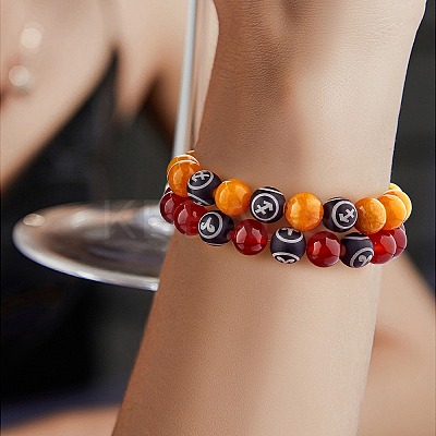 Dark Orange Natural Yellow Jade Round Beaded Stretch Bracelet BJEW-SW00077-07-1