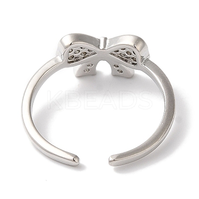 Bowknot Brass Micro Pave Clear Cubic Zirconia Open Cuff Rings for Women LS-RJEW-C098-09P-1