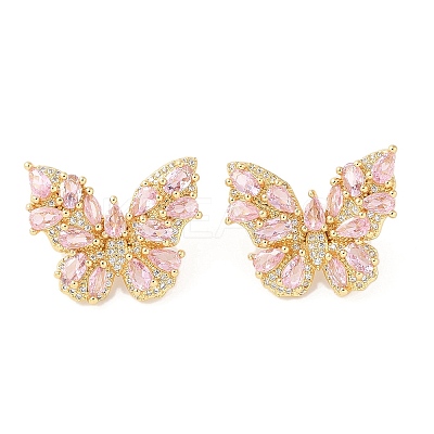 Rack Plating Brass with Cubic Zirconia Stud Earrings for Women EJEW-G394-06G-04-1