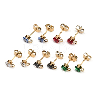 Ion Plating(IP) 304 Stainless Steel Cubic Zirconia Stud Earring Findings STAS-P373-06A-1