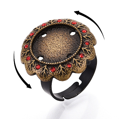 Adjustable Flower Alloy & Iron Rhinestone Bezel Cup Ring Base with Rotatable Tray MAK-T012-03AB-1