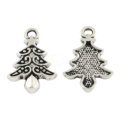 Tibetan Style Christmas Tree Alloy Pendants TIBEP-Q050-09AS-RS-1