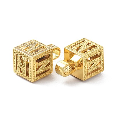 Alphabet Brass Micro Pave Clear Cubic Zirconia Pendants ZIRC-O045-01G-N-1