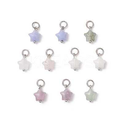 10Pcs 5 Styles Natural White Jade & Rose Quartz & Lepidolite & Green Aventurine & Synthetic Blue Lace Agate Star Charms PALLOY-JF04533-1