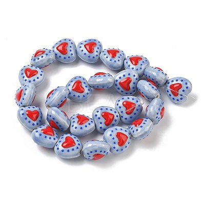 Heart Pattern Handmade Porcelain Enamel Beads PORC-G016-03M-1