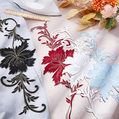 Peony Polyester Embroidery Ornament Accessories PATC-WH0008-04C-1