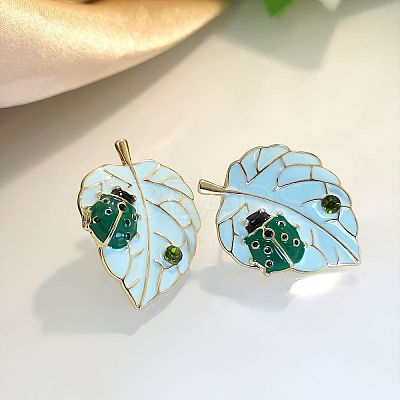 Leaf with Ladybug Alloy Enamel Stud Earrings FS-WG8EF19-01-1