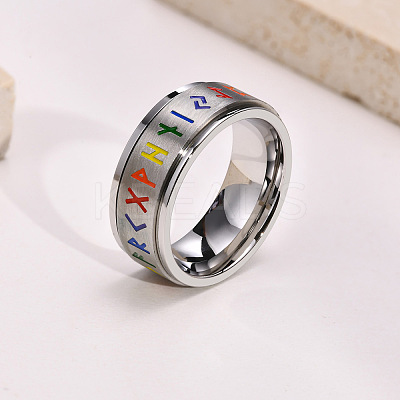 Rainbow Color Pride Flag Rune Words Odin Norse Viking Amulet Enamel Rotating Ring RABO-PW0001-037E-1