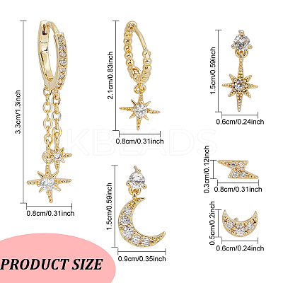 2 Sets 2 Color Brass Micro Pave Cubic Zirconia Dangle Stud Earrings EJEW-AN0004-50-1