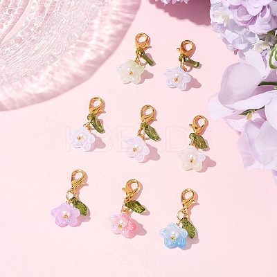 8Pcs 8 Colors Flower Acrylic Pendant Decorations HJEW-FS00034-04-1