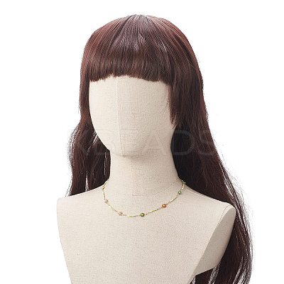 Handmade Brass Flower Link Chain Necklace for Women NJEW-JN04266-1