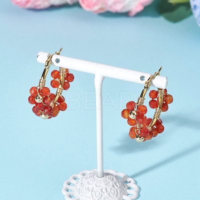 3 Pairs Flower Brass Natural Gemstone Hoop Earrings EJEW-TA00781-1