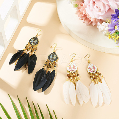 2 Pairs 2 Colors Bohemian Alloy Feather Dangle Earrings EJEW-TA0001-78B-1
