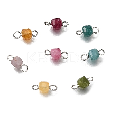 Natural Colorful Tourmaline Faceted Table Cut Cube Links Connector Charms PALLOY-JF04368-02-1