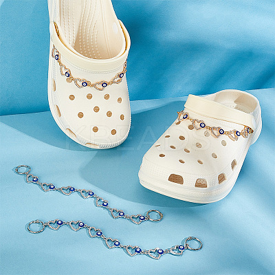 1 Set Alloy Enamel Crystal Rhinestone Heart with Evil Eye Link Shoe Decoration Chain FIND-NB0004-13-1
