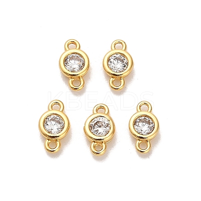 Brass Pave Clear Cubic Zirconia Flat Round Connector Charms KK-H515-02D-G-1