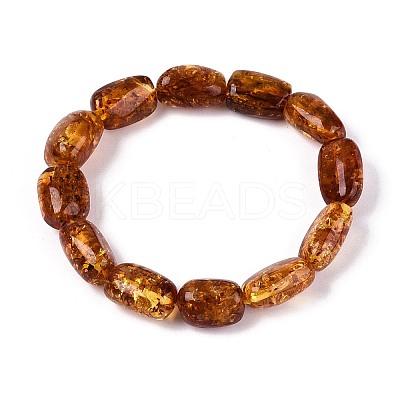 Natural Amber Beaded Stretch Bracelets for Men Women BJEW-T018-24-1