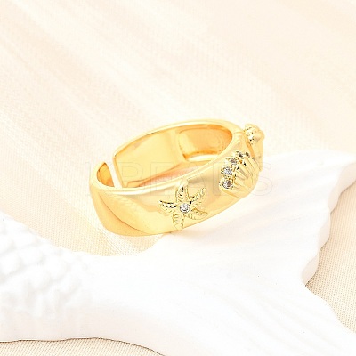 Ocean Theme Brass Micro Pave Cubic Zirconia Cuff Rings for Women LS-RJEW-F184-17I-G-1