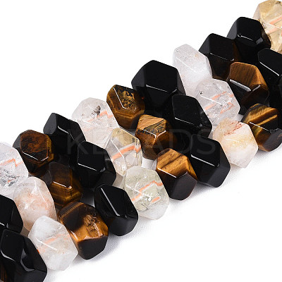 Natural Obsidian & Citrine & Tiger Eye Beads Strands G-N358-01A-05-1