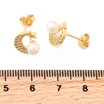 Moon Brass Micro Pave Clear Cubic Zirconia Stud Earrings EJEW-A135-31G-1