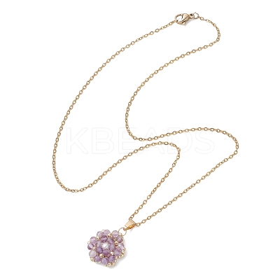 Natural Mixed Gemstone Cluster Flower Pendant 304 Stainless Steel Cable Chain Necklaces with Glass Seed Baeds NJEW-MZ00142-1