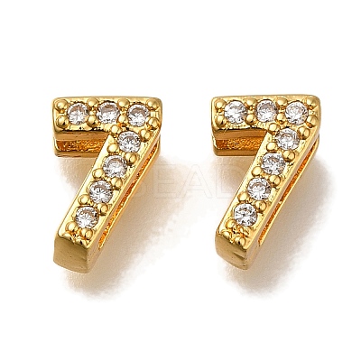 Rack Plating Number Brass Micro Pave Clear Cubic Zirconia Silde Charms KK-A231-13H-1