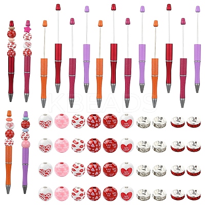 86Pcs Valentine's Day Themed Plastic Beadable Pens DIY-YW0012-28-1
