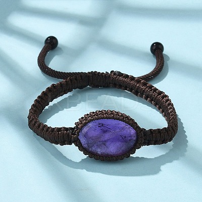 Adjustable Oval Natural Amethyst Braided Bead Bracelets BJEW-H626-02-15-1