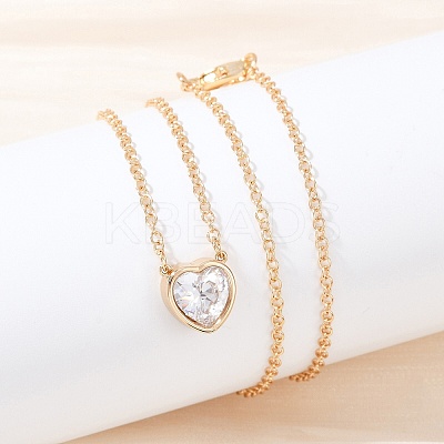 Brass Pave Clear Cubic Zirconia Pendant Necklaces for Women NJEW-Z079-02G-03-1