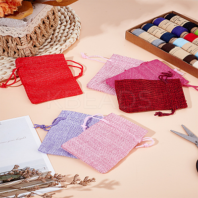 10Pcs 5 Colors Polyester Imitation Burlap Packing Pouches Drawstring Bags ABAG-LP0001-67B-1